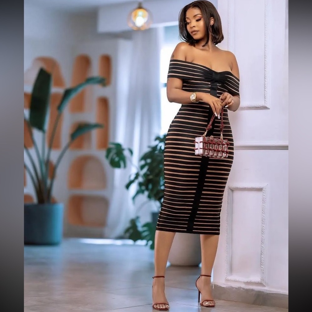 HOUSE OF CB 'Petra' Striped Bandage Midi Dress black NWOT size XS - Picture 13 of 15